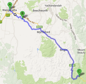Route - Wangaratta to Mt Hotham.